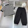 New kids Tracksuits designer Baby summer suit Size 100-150 Black and white stripe POLO shirt and Khaki work pants Jan20