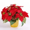 Decorative Flowers Artificial Poinsettia Plant Potted Red Flower For Festival Indoor Table Centerpiece Garden Tabletop