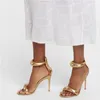 샌들 2024 오픈 발가락 원형 헤드 골드 얇은 하이힐 섹시한 초래 가죽 버클 여성 신발 패션 캔디 컬러 43