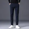 Autumn Winter Pants Men Thicken Fleece Lined Warm Elastic Waist Outdoor Sweatpants Fashion Slim Grey Suit Trousers Male 240122