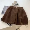 Pantalones cortos de pana para mujer Otoño Invierno cintura alta pierna ancha Casual Vintage pantalones cortos sueltos Mujer