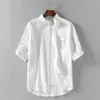 メンズカジュアルシャツ春と夏の襟の5ポイントミッドスリーブファッショナブルなショートスリーブシャツ7ポイントスリーブ大きなサイズ