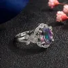 Anéis de cluster elegante arco-íris místico topázio borboleta anel de noivado de casamento jóias para mulheres menina tamanho 6-10