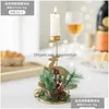 Candle Holders New Christmas Golden Iron Candle Holder Snowflake Candlestick Decorations For Home 2022 Xmas Table Ornaments Year 2023 Dh35I