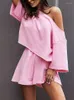 Party Dresses Women Off Shoulder Top Elastic midjeshorts Set Loose Streetwear Summer Solid Lady Pullover och Two Piece Suit