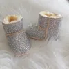 Handmade Bow Hairband S Baby Girl Botas de Neve Sapatos de Inverno Pente Primeiro Walker Sparkle Bling Cristal Princesa Chuveiro Presente 240126