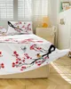 Saia de cama estilo chinês flor pássaro elástico colcha com fronhas protetor colchão capa conjunto cama folha