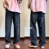 Calças de brim masculinas 2024 outono moda baggy unisex rasgado em linha reta denim calças largas hip hop streetwear calças preto/marrom
