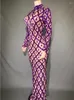 ステージウェアキラキラ光るシルバースパンコール長袖ウェディングドレス光沢のある夜メッシュ透明なスリットパフォーマンスコスチュームを祝う