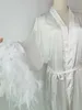 Indumenti da notte da donna Morbido abito da sposa bianco Abito da sposa con maniche di piume Abito da sposa Abito da boudoir in seta Lingerie di raso Accappatoio lungo Kimono fatto a mano