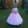 Robes de fille en dentelle belle fleur Vintage 2024 manches courtes Tulle petit mariage enfant Pageant robes de Communion