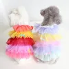 Roupas vestido de cachorro gato vestido fino arco-íris gradiente saia fofa, estilo princesa bolo roupas para animais de estimação, adequado para festa de animais de estimação ou aniversário