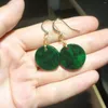 Dangle Earrings 1pcs/lot Dry Green Jadeite Jade Natural Gemstone Female 14K Bag Gold Ear Hooks Gem Jewelry Precious