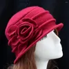 ベレットウール冬の花クロッシュビンテージバケツエレガントな女性の帽子キャップレディース野球帽を