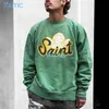 Saint Michael Angel Raglan Sleep Crack Wash Green Round Neck Hoodie MUDO