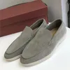 Com Caixa Homens Mulheres Sapatos Mocassins Flat Low Top Camurça Mocassins de Couro de Vaca Verão Caminhada Conforto Mocassim Slip On Sola de Borracha Flats Loro Piano Shoe Szie 36-44