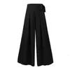 Women's Pants Solid Color Bow Women Wide-leg Elegant Wide Leg Lace-up With High Waist Big Hem For Casual Or Dance