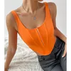 Serbatoi delle donne 2024 Estate Femminile Sexy Corsetto Arancione Ritagliata Top Backless Carro Armato Corto Casual Elegante Vestiti Della Maglia Del Partito Streetwear Camis e Top con Bretelline