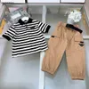 New kids Tracksuits designer Baby summer suit Size 100-150 Black and white stripe POLO shirt and Khaki work pants Jan20