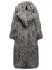 女性の毛皮の秋の冬のファッションラペルカラーロングコートカジュアルスリーブダブル胸ジャケットエレガントなオフィスレディートップス