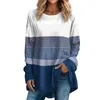 Damesblouses Trendy dameskleding Losvallende top Colorblock blouse met lange mouwen en O-hals voor zachte, ademende trui Herfst