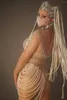 Scen Wear Fantherr Gogo Dancer Outfit Costume Rhinestone Tassel Jumpsuit Kvinnor Sparkly Rompers ser genom födelsedagen Firar 2024 Leotard