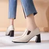 Klänningskor 2024 Spring Women's Single Shoe Square Head High Heels Fashion Platform Anti Slip Ankle Boots Casual Small Leather