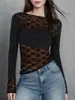 여성용 블라우스 여성 기본 탑 캐주얼 레이스 패치 워크 불규칙한 긴 소매 셔츠 클럽 스트리트웨어 미학의 옷을위한 불규칙한 긴 소매 셔츠