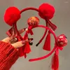 Haaraccessoires Rode haarband Jaarband Haarbal Kwastje Chinese stijl hoofdtooi Vilten hoepel Kinderhoofddeksels Booghoofdband