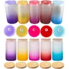 Weingläser 25 Stück 16oz Frosted Sublimation Gradient Glasss Can Cups Ombre Jelly Iced Juice Bier Tumbler Kaffeetasse mit Deckel Strohhalme