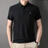 Polos masculinos verão polo-camisa colar inglês requintado bordado carta camiseta manga curta simples cor pura roupas s6020