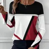 Женские блузки, женский легкий топ с длинными рукавами, лоскутная блузка с геометрическим принтом, мягкая дышащая повседневная блузка на осень-весну