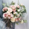Düğün Çiçekleri 37x28cm Gelin Buket Ev Çiçek İş Etkinliği Pembe Simüle Çiçek Paketi Elde Taşıma 588