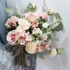 Bröllopsblommor 37x28cm Bridal Bouquet Home Floral Business Event Pink Simulated Flower Bundle Handheld 588