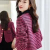 Kadın Ceket Küçük Koku Houndstooth Tweed Coat Sonbahar Kış 2024 Yatak Üstleri Kore Moda Giysileri A14 240124