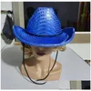 Party Hats Space Cowgirl Led Hat Flashing Light Up Sequin Cowboy Luminous Caps Halloween Costume T08 Drop Delivery Dhume