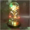 Flores decorativas Grinaldas LED Enchanted Galaxy Rose Eterna 24K Flor de Folha de Ouro com Luzes de Fada na Cúpula para o Natal V Dhphk