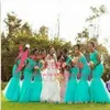 2021 Sydafrika Style Nigerian brudtärklänningar Plus Size Mermaid Maid of Honor -klänningar för bröllop från axel Turkois T333i
