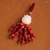 Keychains Chinese Style Bodhi Lotus Flower Keychain Vintage Red Bean Beads Pendant Keyring For Mobile Phone Car Key Decor Accessories