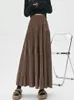 Skirts Vintage Maxi Corduroy Skirt For Women 2024 Autumn Winter Elegant Solid A Line High Waist Pleated Long Female P448