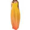 Casual Kleider Frauen Farbverlauf Gedruckt Lange Sommerkleid Urlaub Strand Party Spaghetti Strap Weibliche Dünne Maxi Kleid Mit Tasche Robe Femme