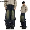 REDDACHiC 90s Retro Green Wash Patchwork Baggy Jeans Homens Y2k Desconstruído Cinto Destruído Baixo Crescimento Tamanho Grande Casual Calças Largas 240118