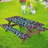 Pano de mesa Leopard Print Picnic Cover com capas de banco para camping RV ao ar livre e pátio interno viagem ao ar livre