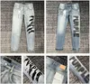 Casual Fashion Designer Mens Purple Jeans Spring and Autumn Womens New Luxury Slim-fit Ripped Embroidery Letter Graffiti Pants674s