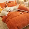 Bettwäsche-Sets für den Winter, warm, Korallen-Samt-Set, doppelseitiger Plüsch-Bettbezug, Bettlaken, Kissenbezug, verdickte Bettdecke, 4-teilige Bettwäsche