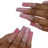 False Nails 24 Pcs Full Cover Long Press On French Tip Fake With Rhinestones