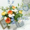 Wedding Flowers Bridal Bouquet Home Floral Business Event Blue Orange Simulated Flower Bundle Handheld 574