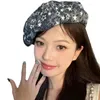 Basker koreansk version av Big Head Yuppie Y2K American Retro Star Tie-Dye Denim BERET Women's Street Trend mångsidig målarhatt