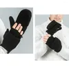 Radfahren Handschuhe Winter Warm Halten Abdeckung Mitts Polar Fleece Halbfinger Mit Knopf Für Outdoor Indoor (Schwarz)