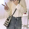 Sacs de courses à carreaux motif losange, sac à main tricoté polyvalent, couleur contrastée, Mini sac à bandoulière mignon pour téléphone portable